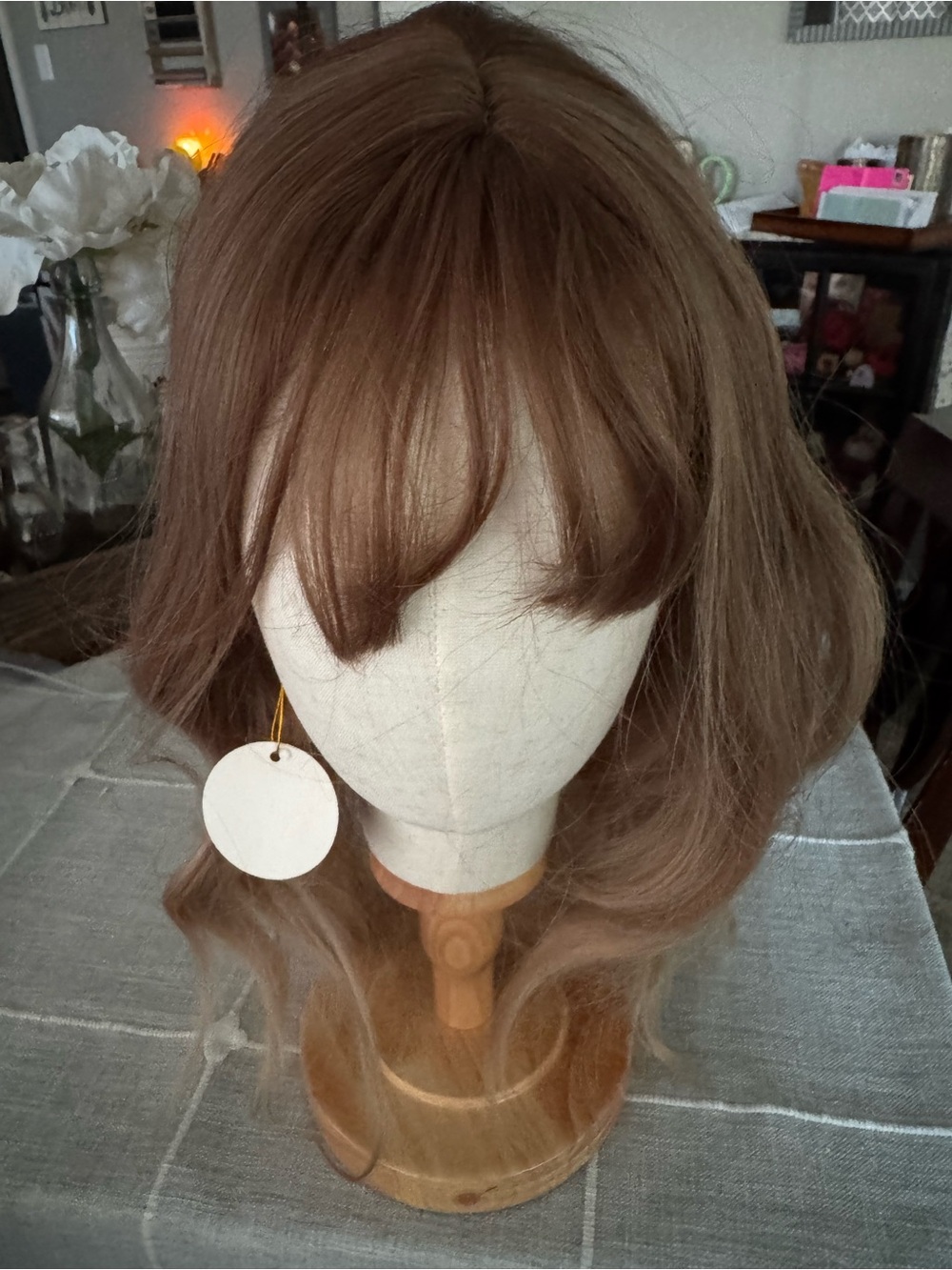 Natural Light Chestnut Brown Wig with Soft Bangs